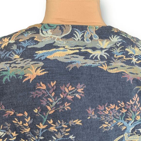 Vintage Doncaster Tapestry Jacket Blue Folk Art Pastoral Scene Blazer Size 10 - Picture 8 of 14